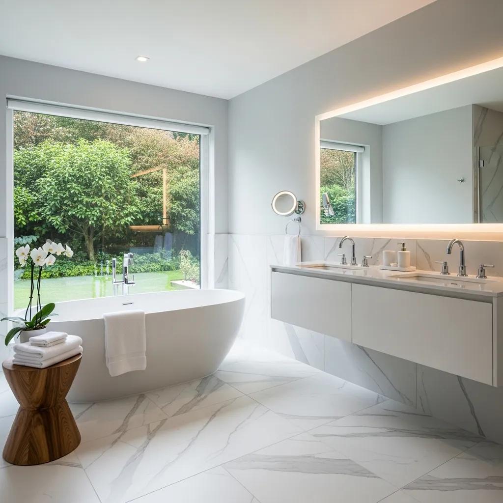 Luxurious bathroom remodel with modern design elements and natural light