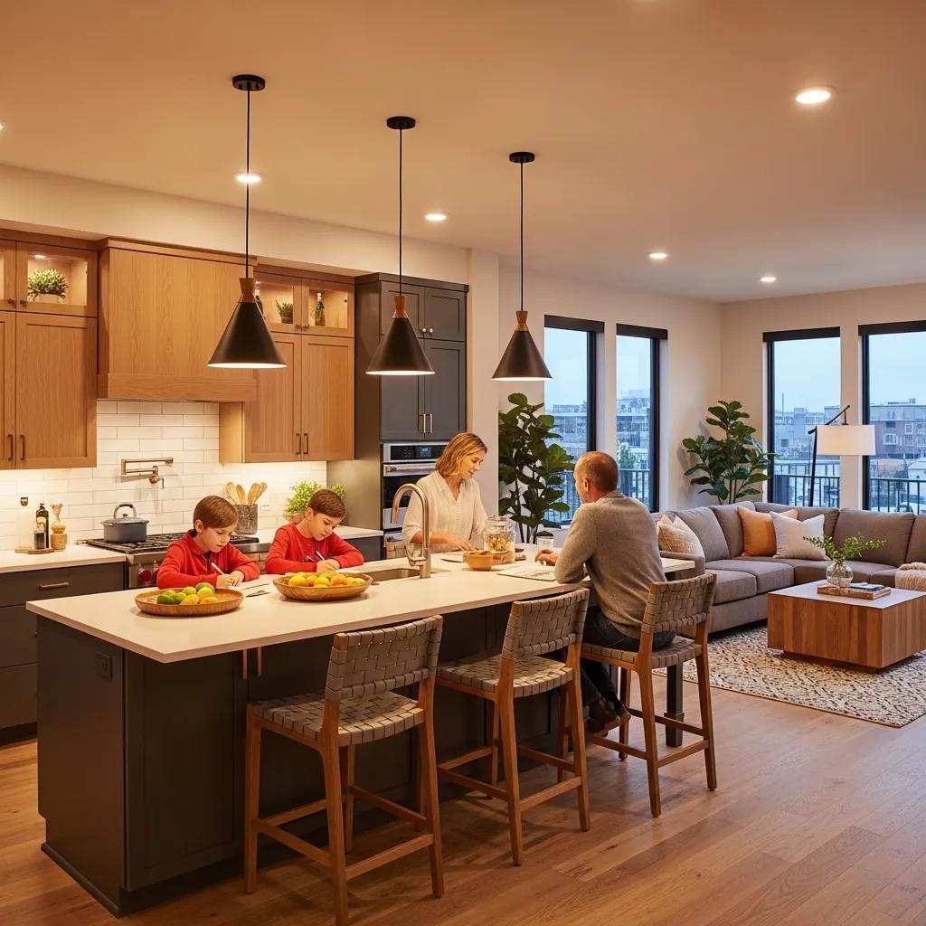 Open kitchen layout connecting to living area with inviting atmosphere