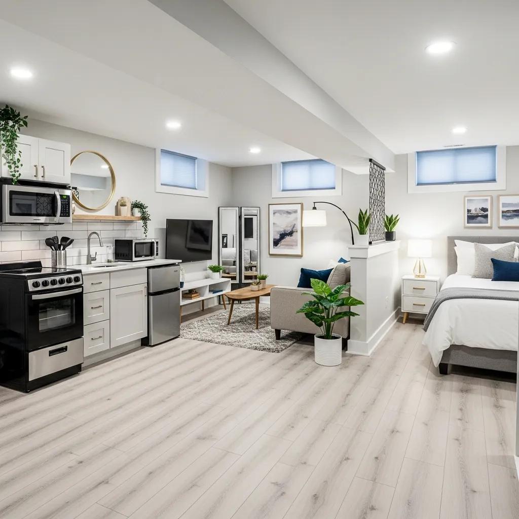 Stylish basement apartment setup illustrating rental income potential